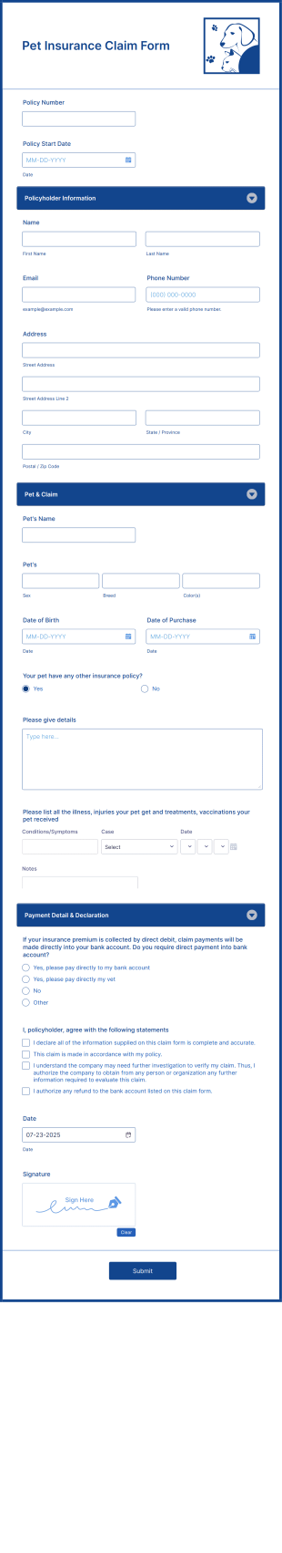 Pet Insurance Claim Form Template
