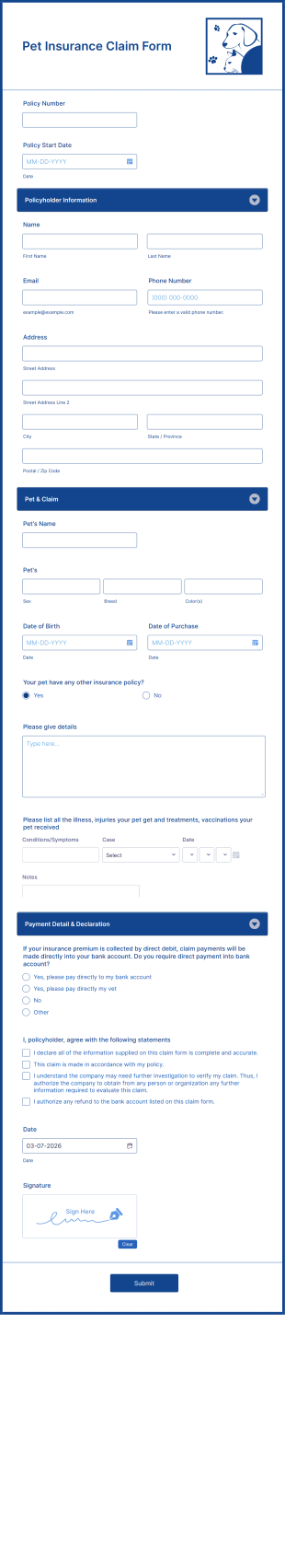 Pet Insurance Claim Form Template