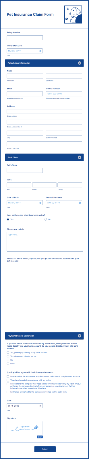 Pet Insurance Claim Form Template