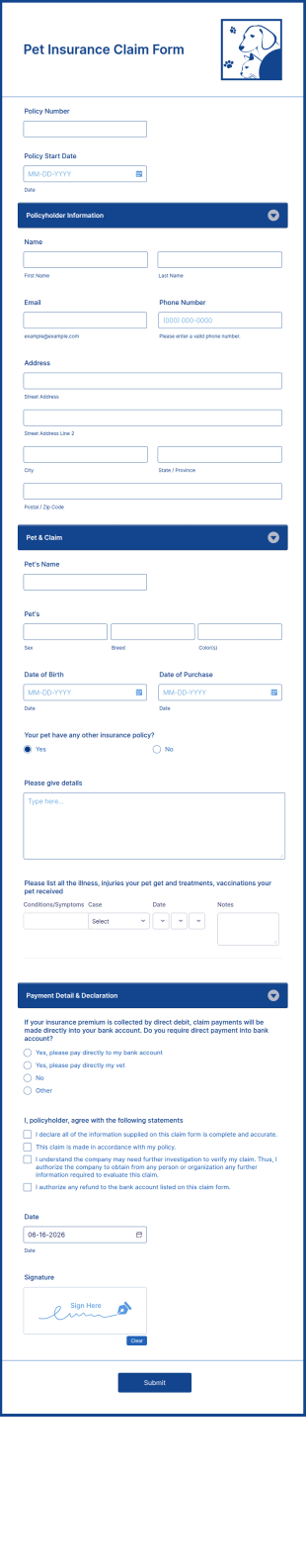 Pet Insurance Claim Form Template