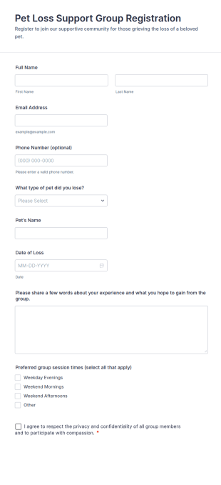 Pet Loss Support Group Registration Form Template