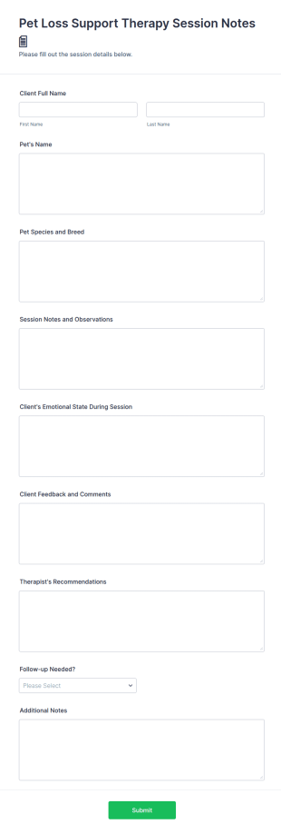 Pet Loss Support Therapy Session Notes Form Template