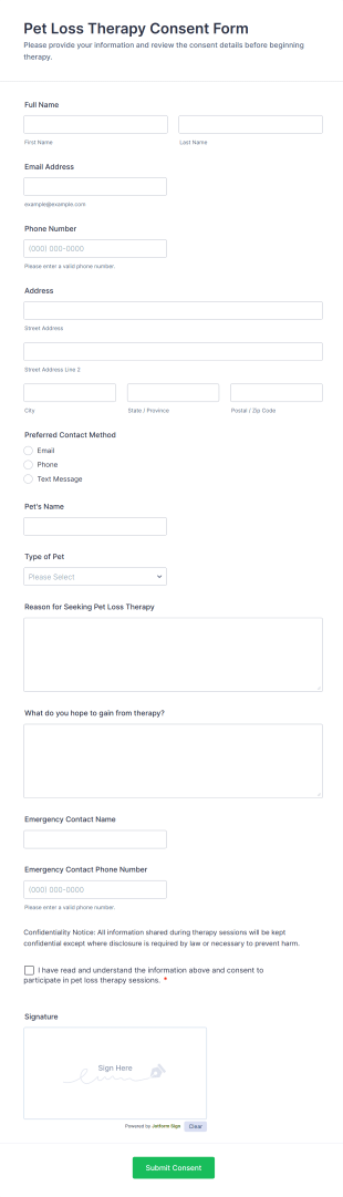 Pet Loss Therapy Consent Form Template