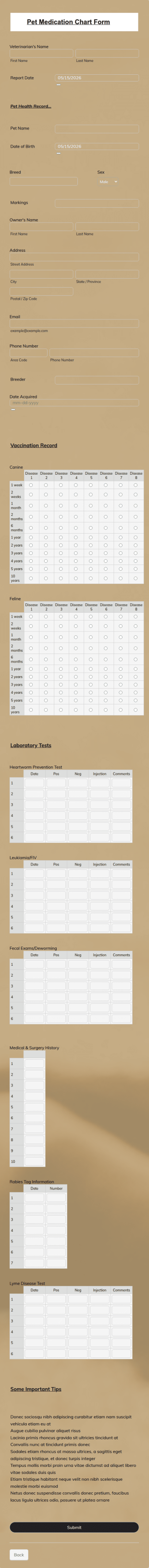 Pet Medication Tracker Form Template