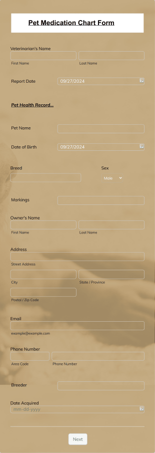 Pet Medication Tracker Form Template
