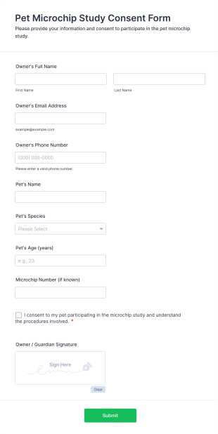 Pet Microchip Study Consent Form Template