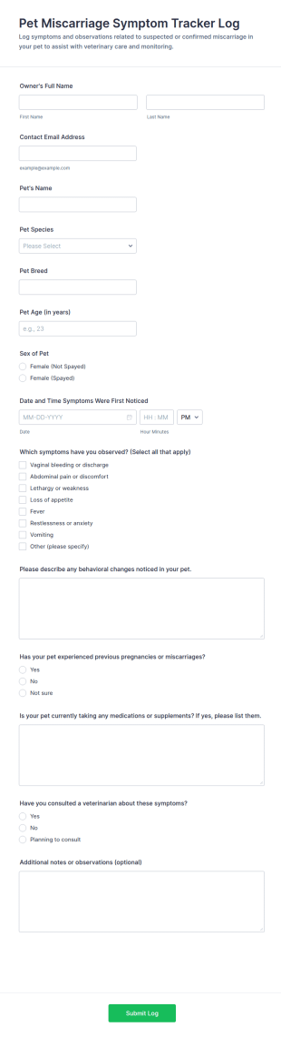 Pet Miscarriage Symptom Tracker Log Form Template