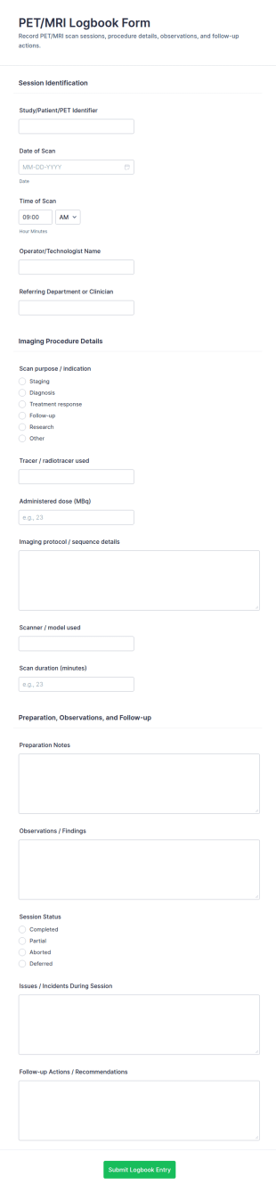 PET/MRI Logbook Form Template
