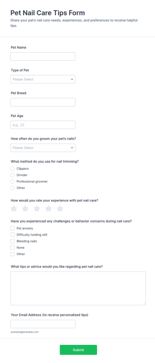 Pet Nail Care Tips Form Template