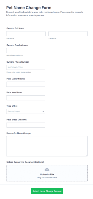 Pet Name Change Form Template
