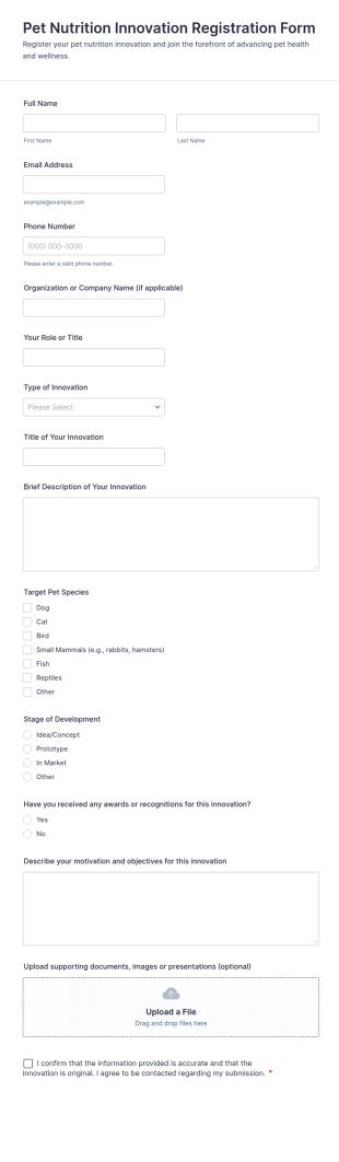 Pet Nutrition Innovation Registration Form Template