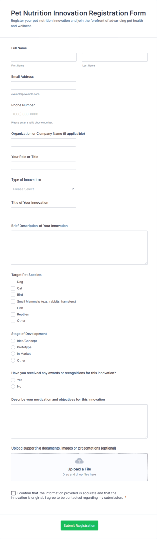 Pet Nutrition Innovation Registration Form Template