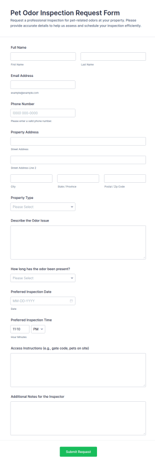 Pet Odor Inspection Request Form Template