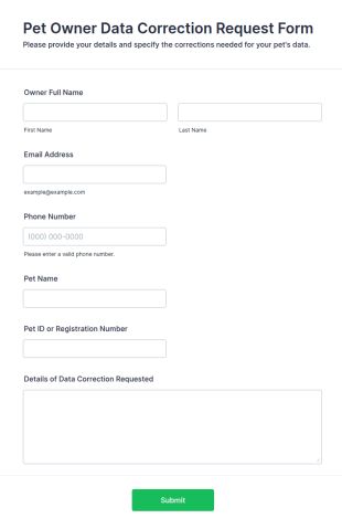 Pet Owner Data Correction Request Form Template