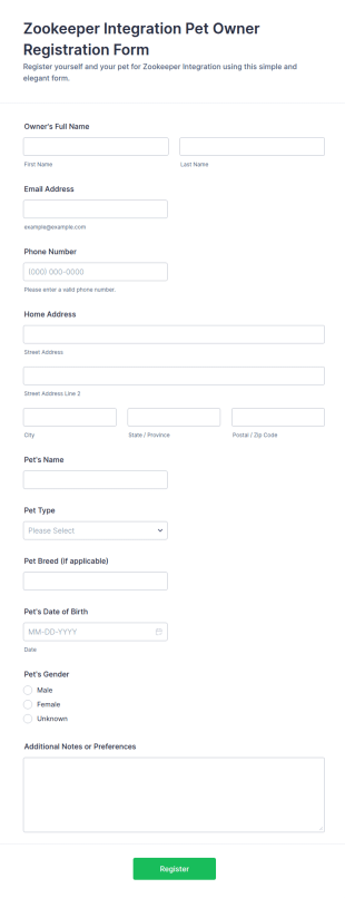Pet Owner Registration Form Template