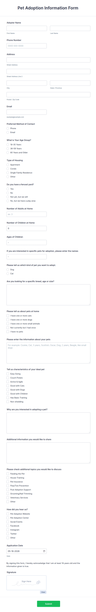 Pet Owner Survey Form Template