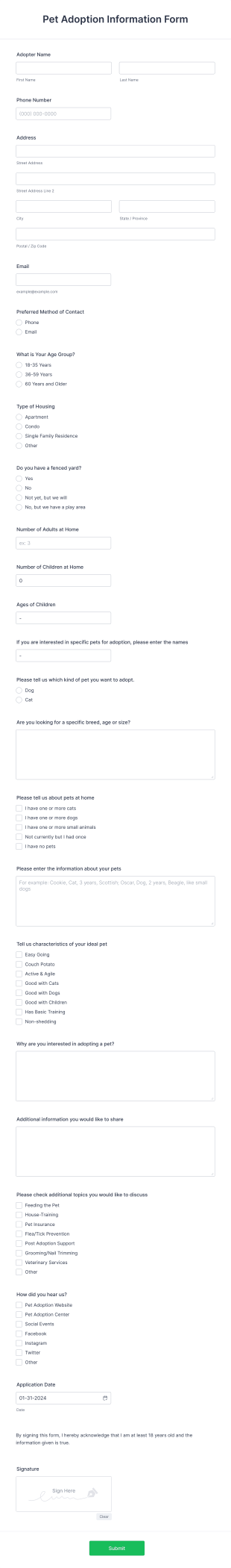 Pet Owner Survey Form Template