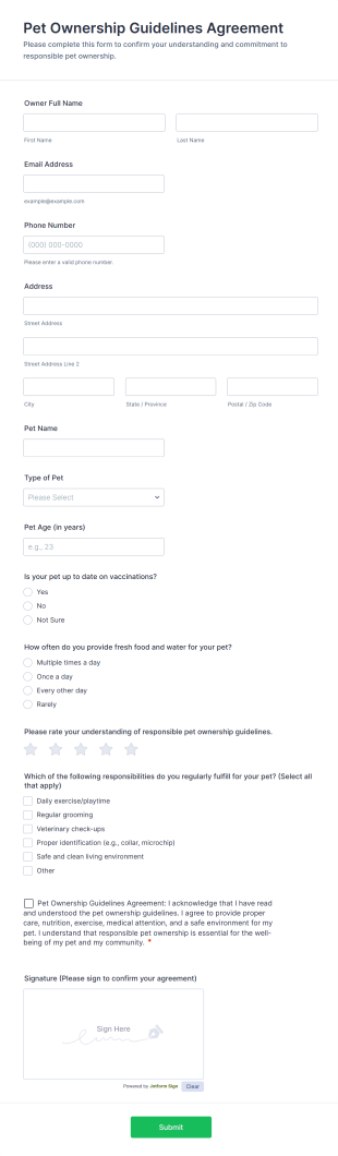 Pet Ownership Guidelines Agreement Form Template