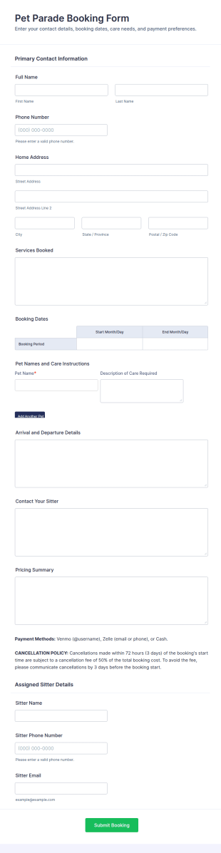 Pet Parade Booking Form Template