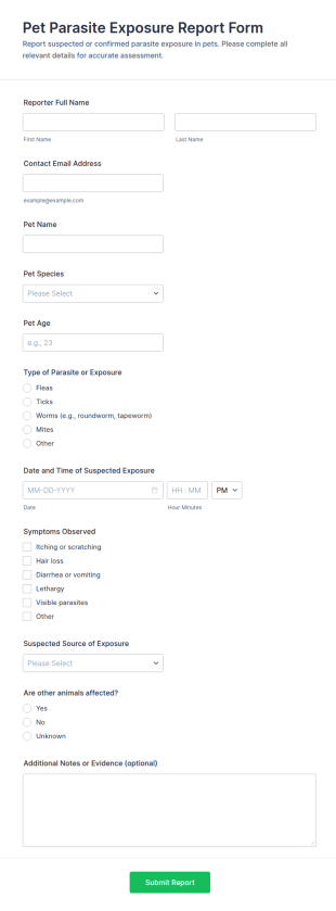 Pet Parasite Exposure Report Form Template