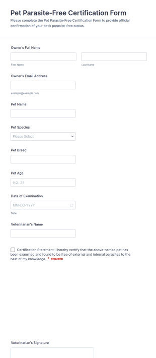 Pet Parasite Free Certification Form Template