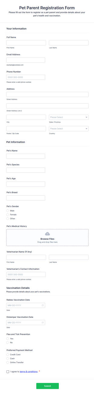 Pet Parent Registration Form Template