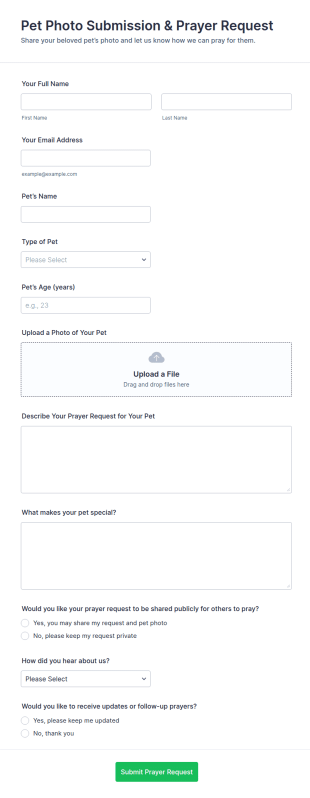 Pet Photo Submission & Prayer Request Form Template