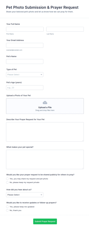 Pet Photo Submission & Prayer Request Form Template