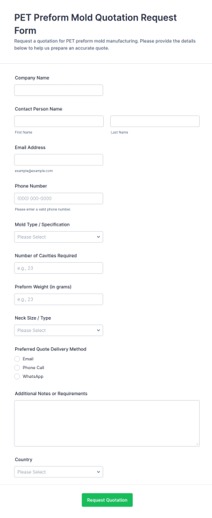 PET Preform Mold Quotation Request Form Template