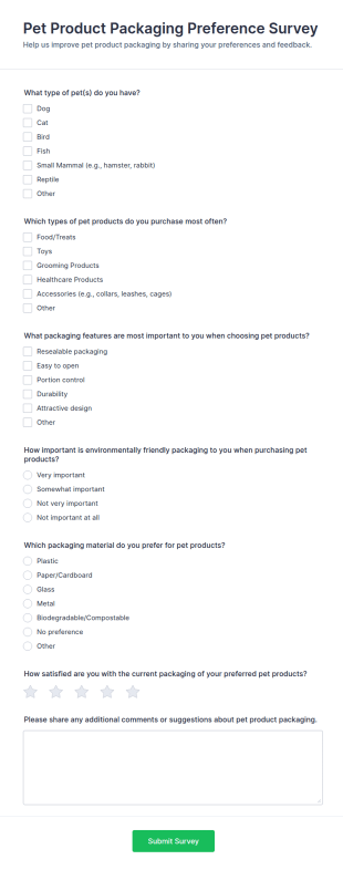 Pet Product Packaging Preference Survey Form Template