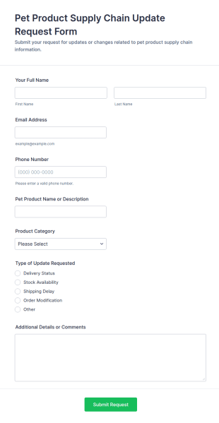 Pet Product Supply Chain Update Request Form Template