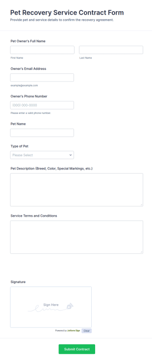 Pet Recovery Service Contract Form Template