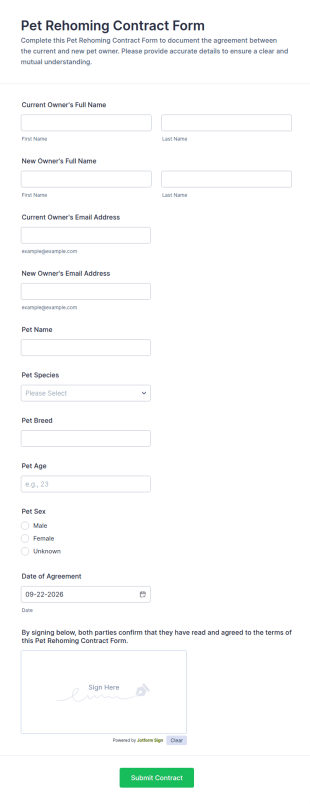 Pet Rehoming Contract Form Template