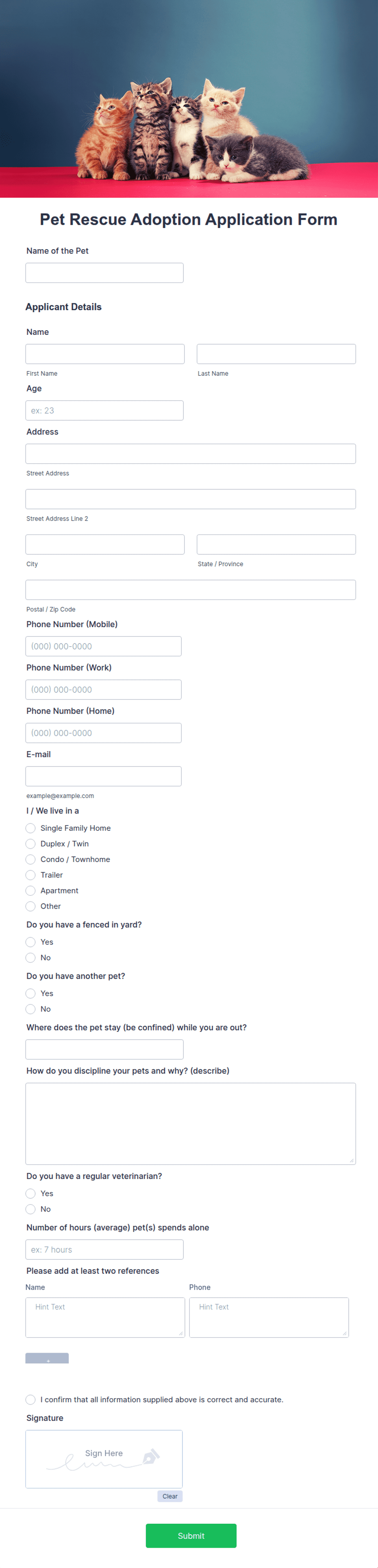 Pet Rescue Application Examples Pet Rescue Adoption Application Form Template | Jotform