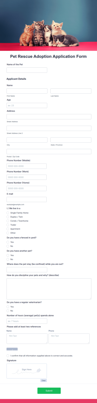 Pet Rescue Adoption Application Form Template