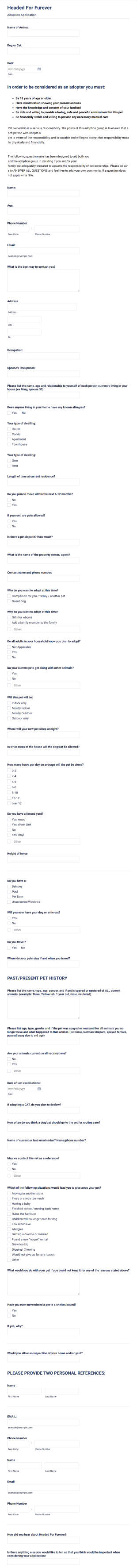 Pet Rescue Application Form Template