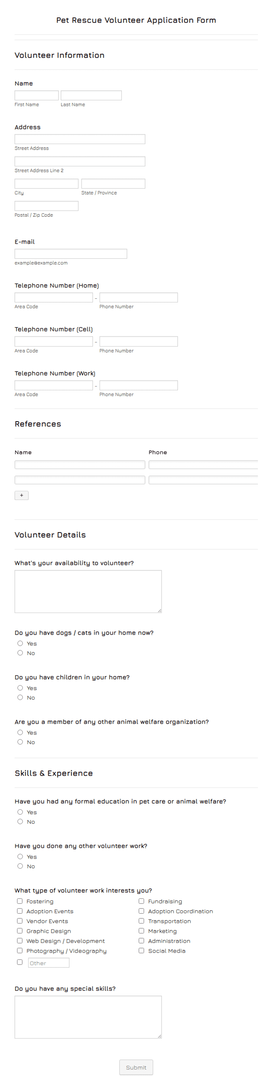 Pet Rescue Volunteer Application Form Template | Jotform