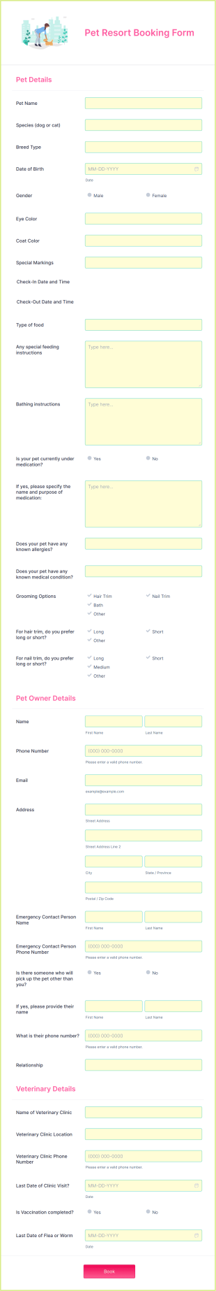 Pet Resort Booking Form Template