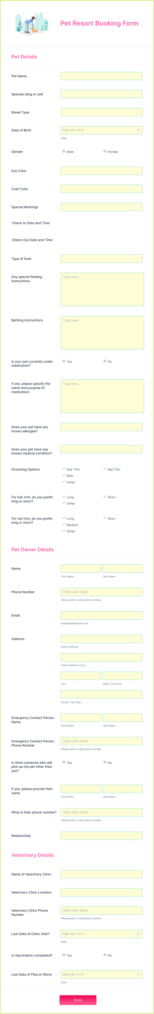 Pet Resort Booking Form Template