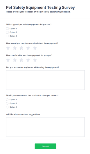 Pet Safety Equipment Testing Survey Form Template