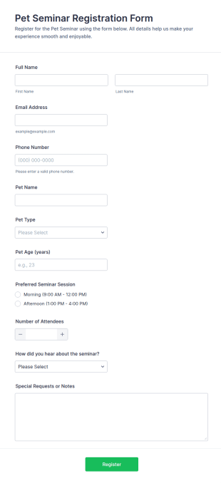 Pet Seminar Registration Form Template