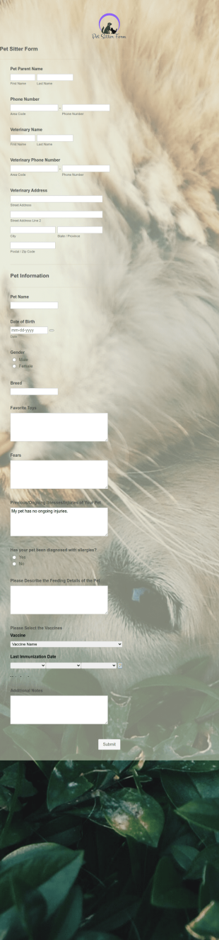 Pet Sitter Form Template