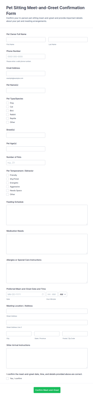 Pet Sitting Meet And Greet Confirmation Form Template