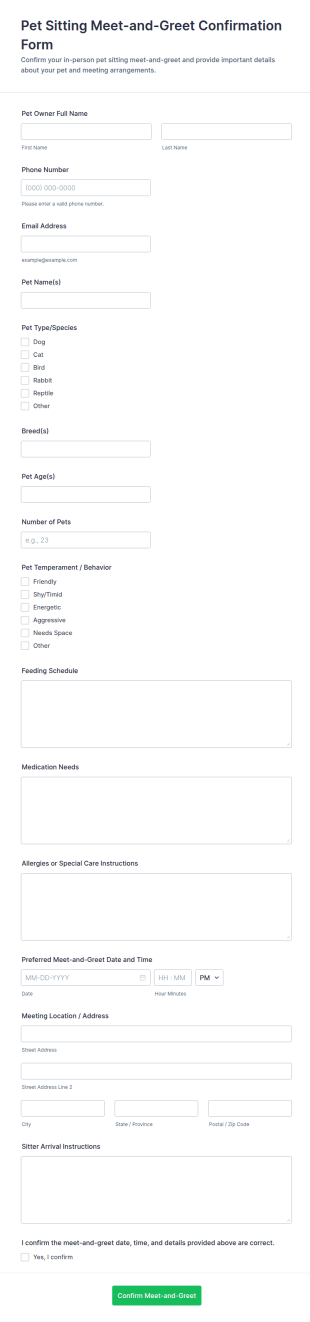 Pet Sitting Meet And Greet Confirmation Form Template