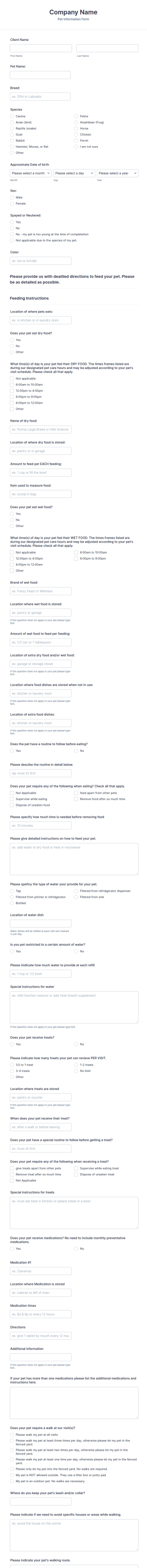 Pet Sitting Form Template