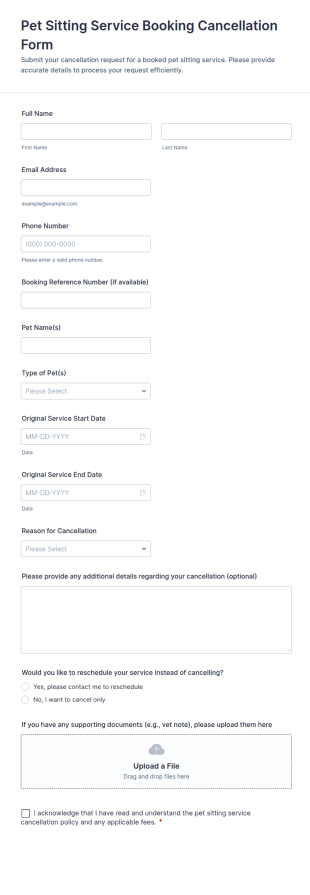 Pet Sitting Service Booking Cancellation Form Template