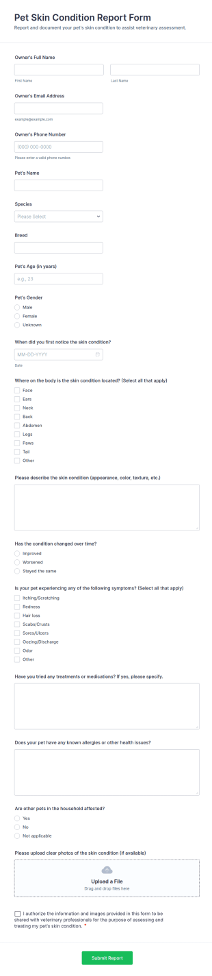 Pet Skin Condition Report Form Template