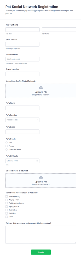 Pet Social Network Registration Form Template