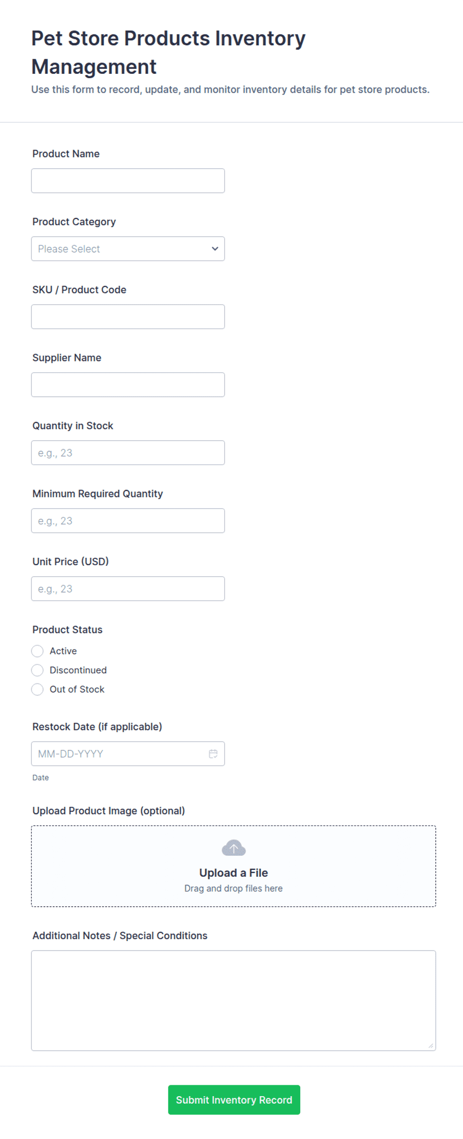 Pet Store Products Inventory Management Form Template | Jotform