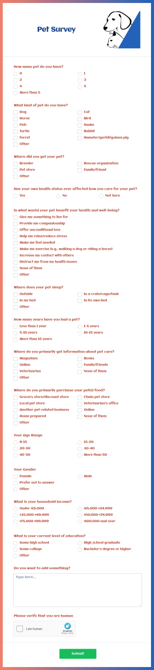 Pet Survey Form Template